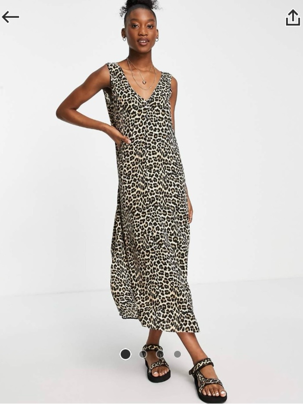 ASOS Design Leopard Print V-Neck Maxi Dress - Beige/Black